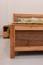 Wooden Jaali Bed With 2x Side Tables